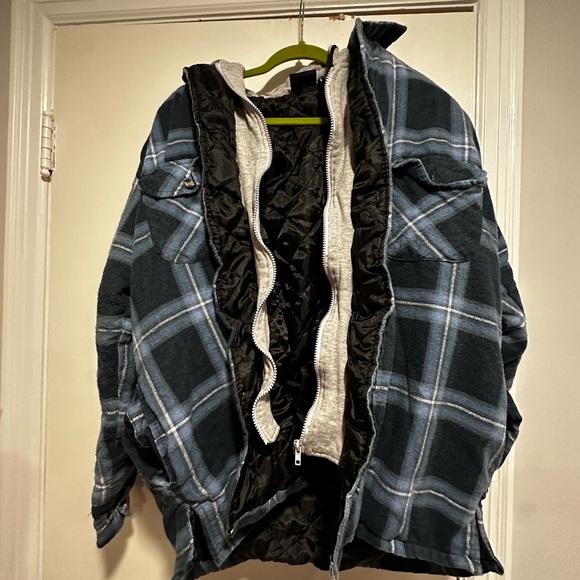 VTG Bugle Boy Dakota Plaid Quilted Lined Flannel Shirt Jacket. Zip Hoodie. Large - Picture 2 of 14